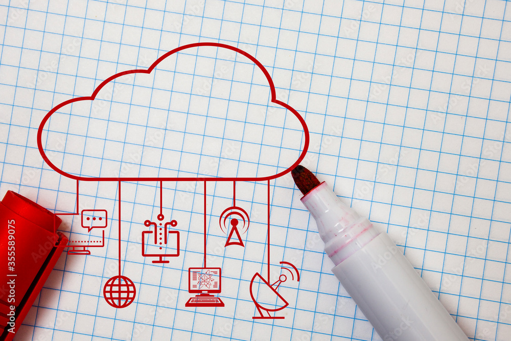 Poster futuristic big data cloud computing diagram network storage technology