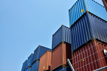 Stacked cargo at maritime transport terminal: shipping industry