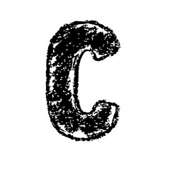 Letter C. Handwritten by chalk. Bold font. Vector illustration. Grunge style alphabet