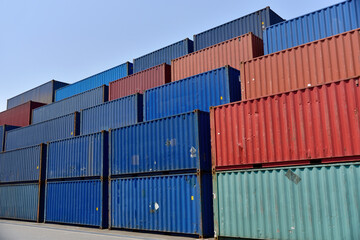 Stacked cargo at maritime transport terminal: shipping industry