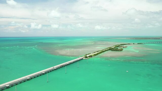 Aerial stock footage Florida Keys Overseas Highway bridge 7 mile
