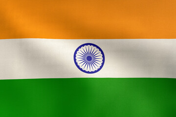 3D Rendering - Close Up flag of India. Realistic waving fabric India national flag.