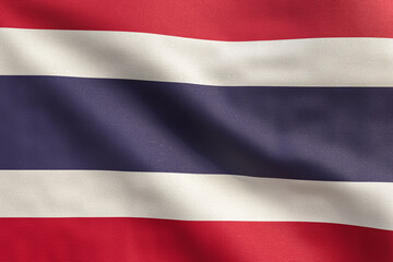 3D Rendering - Close Up flag of Thailand. Realistic waving fabric Kingdom of Thailand national flag.