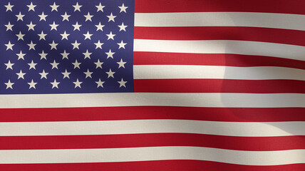 3D Rendering - Close Up flag of United States. Realistic waving fabric America national flag.