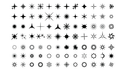 Big Set Black Collection Star Icons Sparkles Vector Symbols Shine Icons