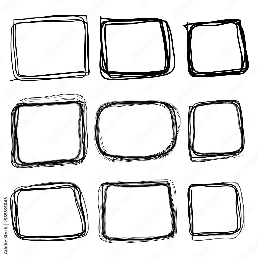 Poster hand drawn scribble line box frame. doodle rectangle for message note mark design element. vector il