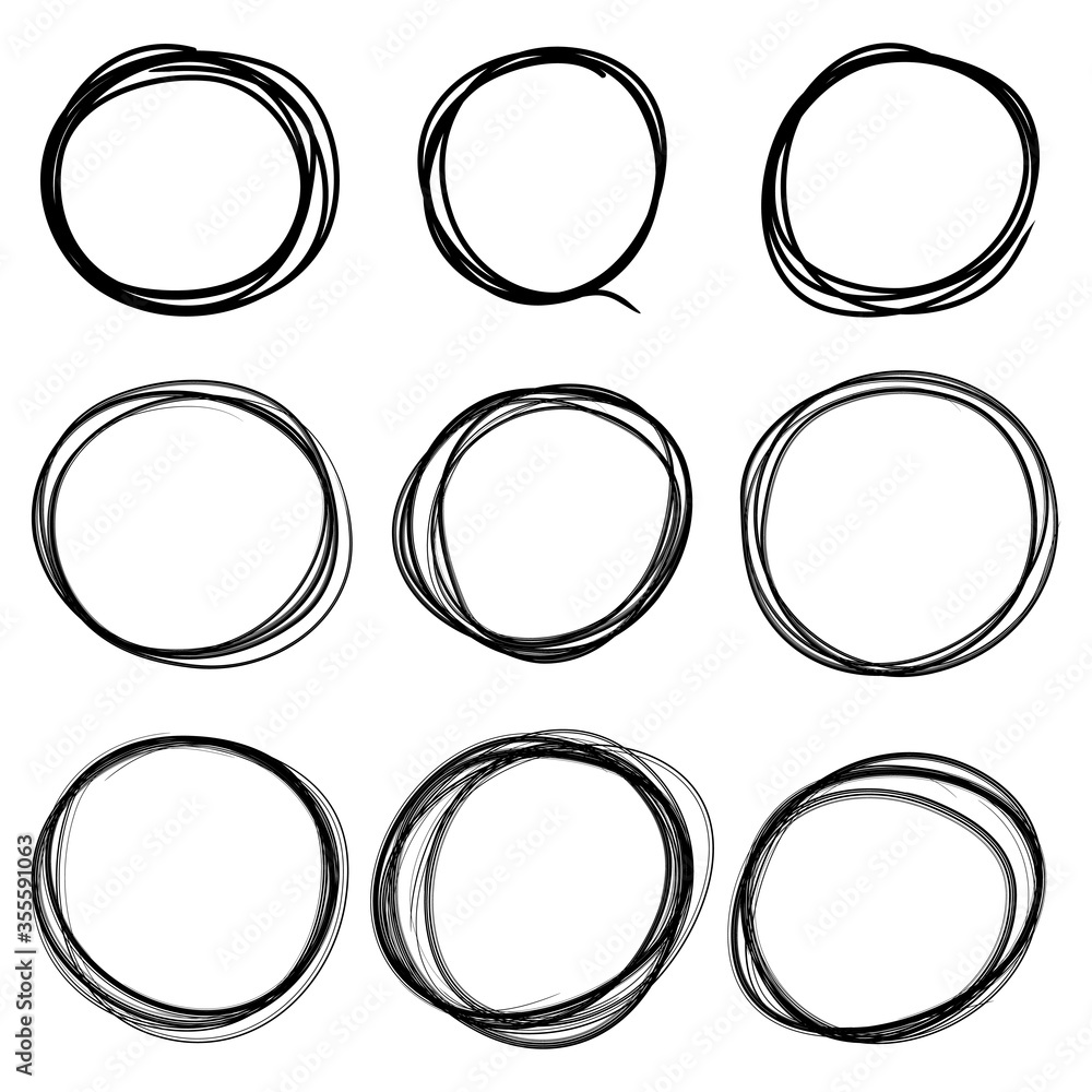 Poster hand drawn scribble line circles. doodle circular for message note mark design element. vector illus