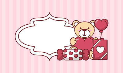 Valentines day teddy bear with heart balloon and candy vector design