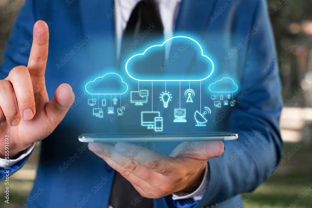 Poster futuristic big data cloud computing diagram network storage technology