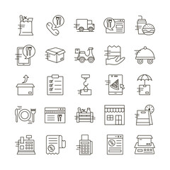 delivery food groceries service set icons