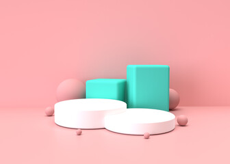3D abstract render.Pink platform for product display interior podium place with empty for awards ceremony use for Recommend products, promote products design on pink pastel background