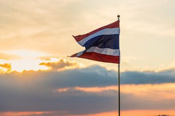 Thailand flag with the evening sun.Thailand.