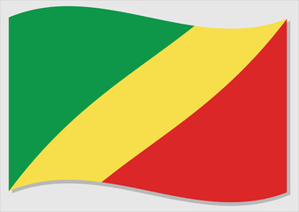 Waving flag of Republic of Congo vector graphic. Waving Congolese flag illustration. Republic of Congo country flag wavin in the wind is a symbol of freedom and independence.