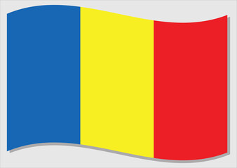 Waving flag of Romania vector graphic. Waving Romanian flag illustration. Romania country flag wavin in the wind is a symbol of freedom and independence.