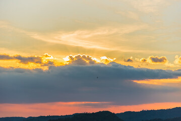 Sunset, clouds, summer, sun rays.Thailand.