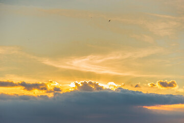 Sunset, clouds, summer, sun rays.Thailand.