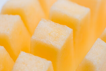 sliced cantaloupe melon path isolated on white background.