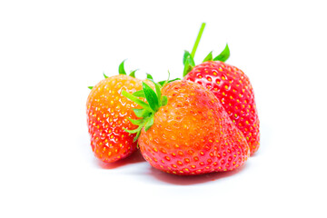 Fresh ripe strawberries on a white background.