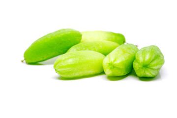 Bilimbi (Averhoa bilimbi Linn.) or cucumber fruit slice on white background