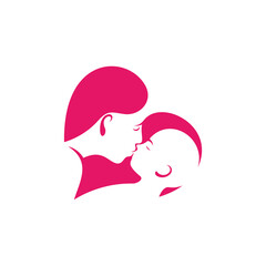 Mom and Baby heart love logo vector template, Illustration symbol, Creative design