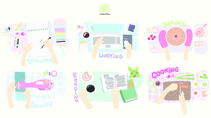 Type of Activities you do at home, doodle illustration hobbies