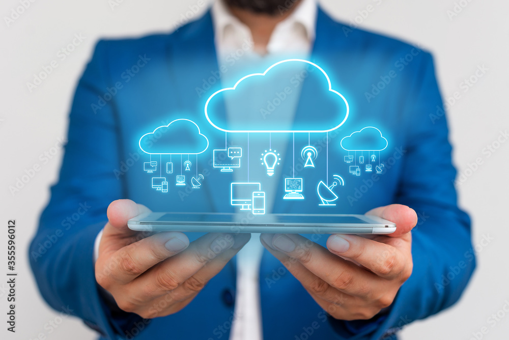 Poster futuristic big data cloud computing diagram network storage technology