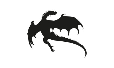 Dragon silhouette for tattoos, black and white, vector icon