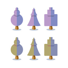 Set purple and gold tree icons