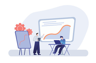 flat vector business team working and project collaboration process meeting concept