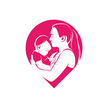 Point with Mom and Baby logo vector template, Illustration symbol, Creative design