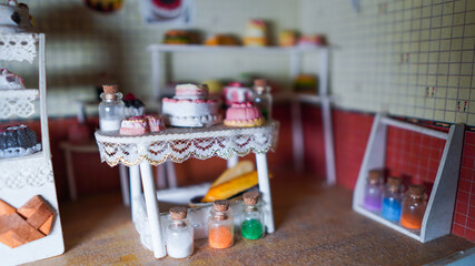 Mini cake house with blurry background