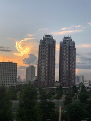 Obraz premium panoramę singapuru o zachodzie słońca