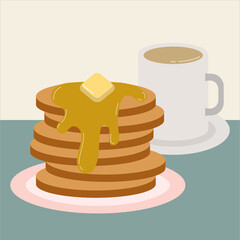 Stack of pancake with hot coffee