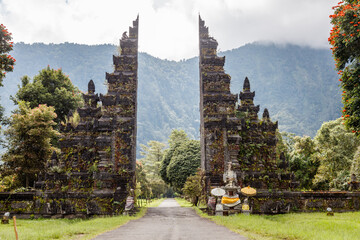 Traditional Balinese split gates candi bentar. Bedugul, Gianyar, Bali, Indonesia. 