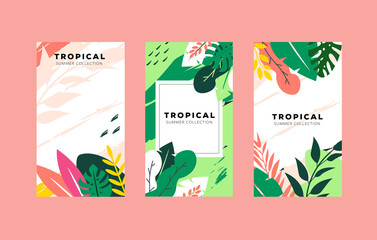 set of hand draw summer tropical banner for social media template collection