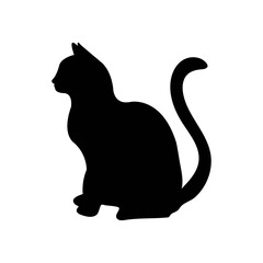 Black Cat Silhouette on White Background. Icon Vector Illustration