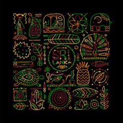 Sri Lanka travel, art background. Tribal elements for your design