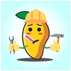 Cute mango engineer cartoon face character funny image design