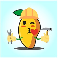 Cute mango engineer cartoon face character funny image design