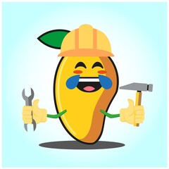 Cute mango engineer cartoon face character funny image design