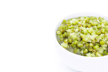 Grains Mung bean Boil sugar in a cup on a white background