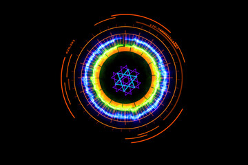 Digital meter energy orange powerful around and magic blue six star in core