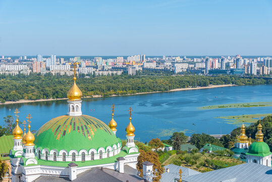Aerial view of Refectory Church of Sts. Anthony and Theodosius Pechersky in Kiev, Ukraine