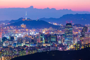 Fototapete Seoel Seoul city skyline and skyscraper in downtown seoul, South Korea.