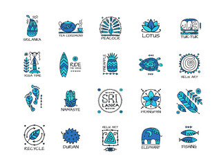 Sri Lanka travel, icons set. Tribal elements for your design - obrazy, fototapety, plakaty