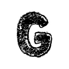 Letter G. Handwritten by chalk. Bold font. Vector illustration. Grunge style alphabet