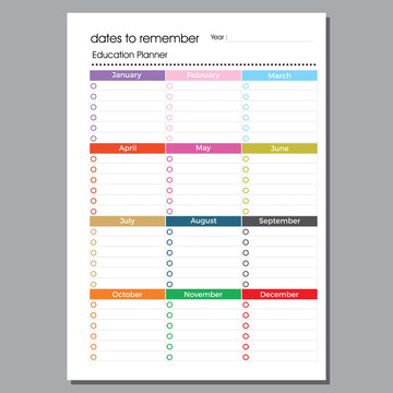 Academic Planner Education Planner Dates To Remember