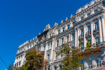 Colorful facades of decorated houses in central Kiev, Ukraine