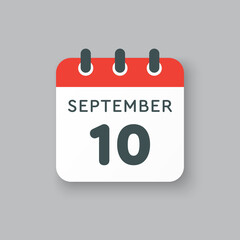 Calendar icon day 10 September, template date days