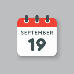 Calendar icon day 19 September, template date days